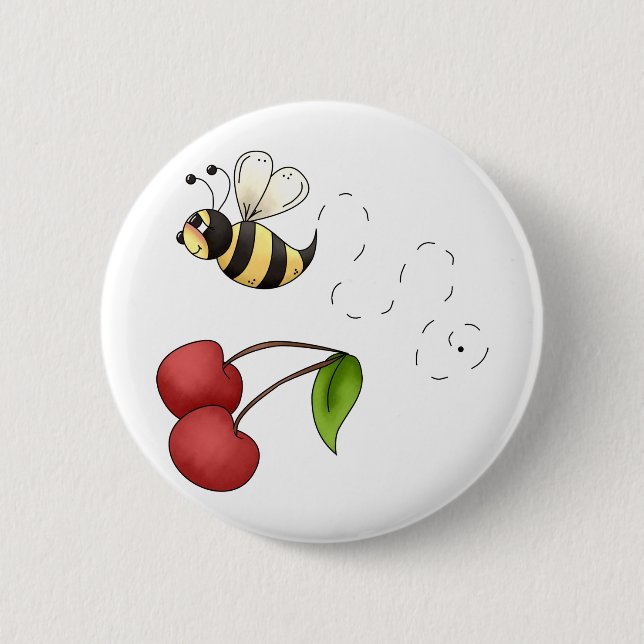 Country Cherries · Bee & Cherries Button (Front)