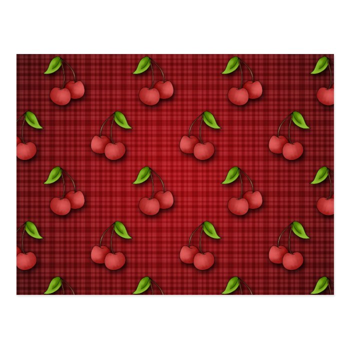 Country Cherries on Plaid Background Postcard