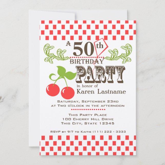 Country Cherry Birthday Invitation (Front)