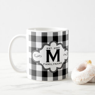 Country Chic B&W Buffalo Plaid Custom Family Logo Coffee Mug