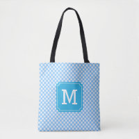 Country Chic Baby Blue Gingham Monogram Tote Bag