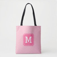 Country Chic Baby Pink Gingham Monogram Tote Bag