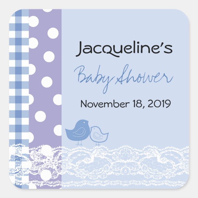 Country Chic Birds Lace Boy Baby Shower Sticker (Front)