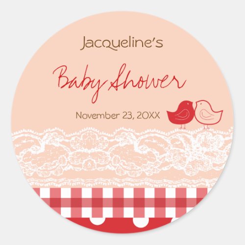 Country Chic Birds Lace Girl Baby Shower Sticker