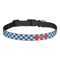 Country Chic Blue Gingham Custom Name Pet Collar