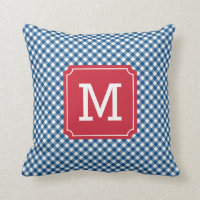 Country Chic Blue Gingham Name Monogram Throw Pillow