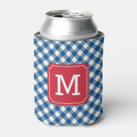 Country Chic Blue Gingham Personalize Monogram Can Cooler