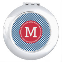 Country Chic Blue Gingham Personalize Monogram Mirror For Makeup