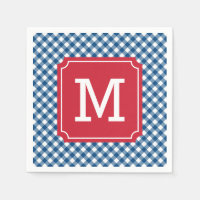 Country Chic Blue Gingham Personalize Monogram Paper Napkin