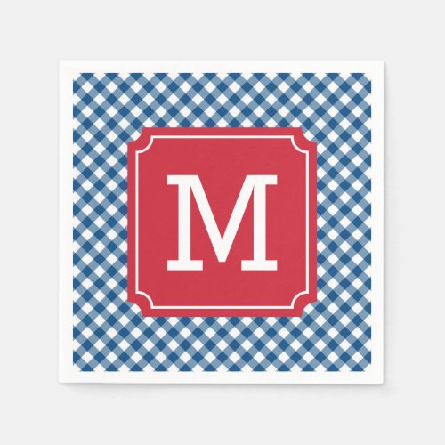 Country Chic Blue Gingham Personalize Monogram Paper Napkins