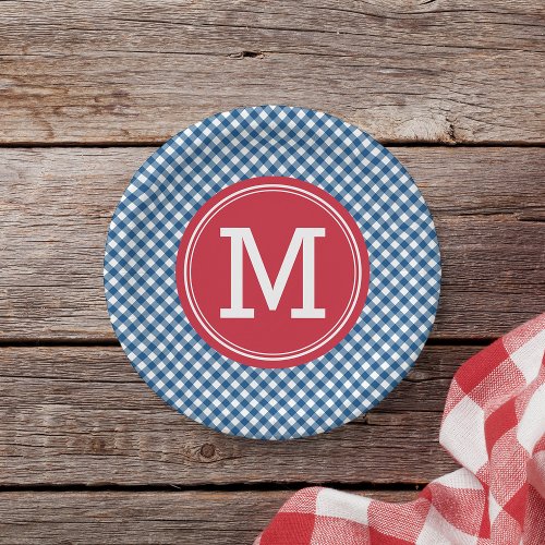Country Chic Blue Gingham Personalize Monogram Paper Plates