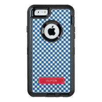 Country Chic Blue Gingham Personalize OtterBox Defender iPhone Case