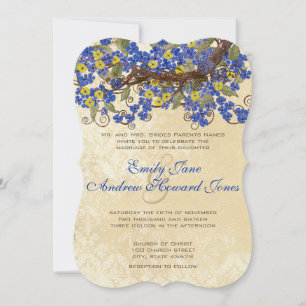Country Chic Blue Yellow Cherry Blossom Invite