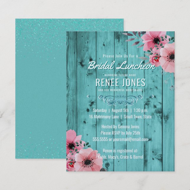 Country Chic Bridal Luncheon | Teal Wedding Shower Invitation (Front/Back)