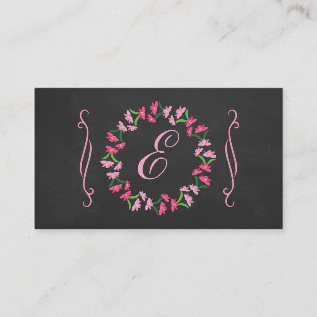 Country Chic Chalkboard Wreath Business Card (Front)