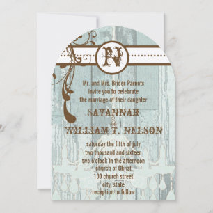 Country Chic Chocolate Mint Rustic Barn Wood Invitation