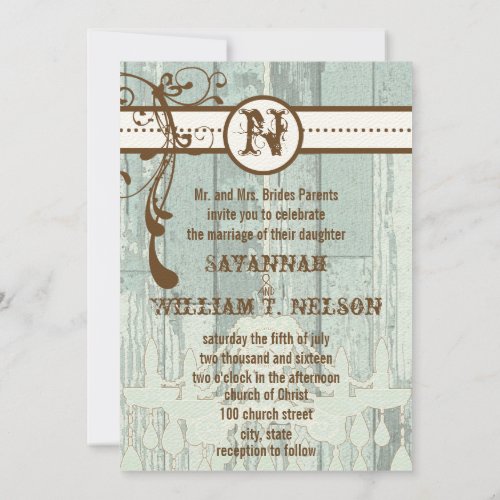 Country Chic Chocolate Mint Rustic Barn Wood Invitation