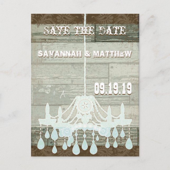 Country Chic Chocolate Mint Rustic  Save the Date Announcement Postcard (Front)