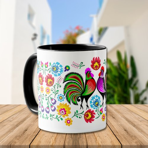 Country Chic Colorful Rooster Pattern Mug