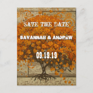 Country Chic Coral Tree Old Wood Save the Date Announcement Postcard