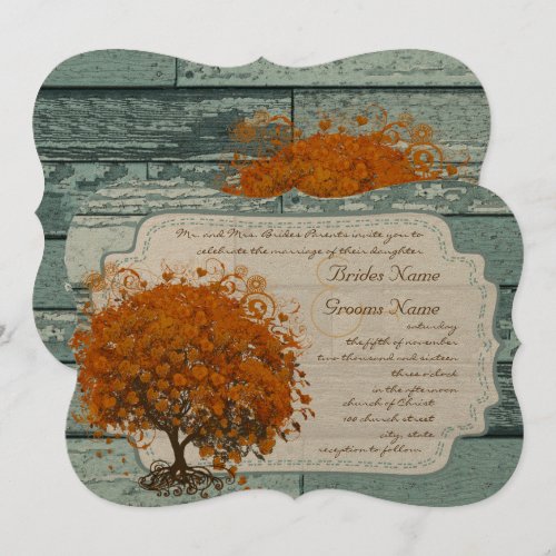Country Chic Coral Tree Wedding Invitation