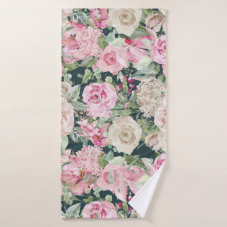 Country chic elegant gable green pink ivory floral bath towel