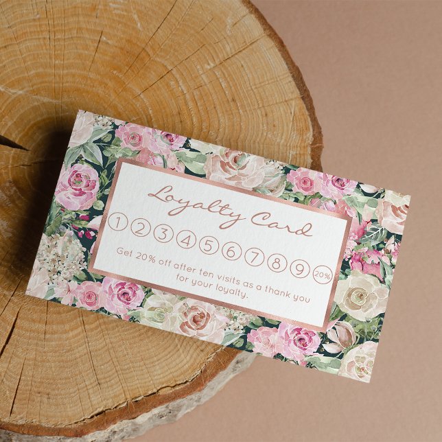 Country chic elegant gable green pink ivory floral loyalty card (Country chic elegant gable green pink ivory floral loyalty card)