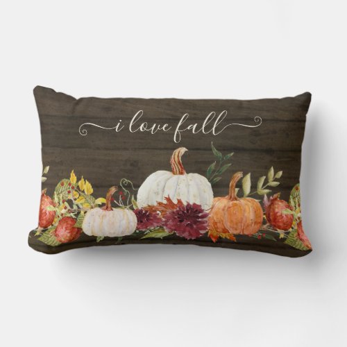 Country Chic Farm Fall Pumpkins Burgundy Floral Lumbar Pillow