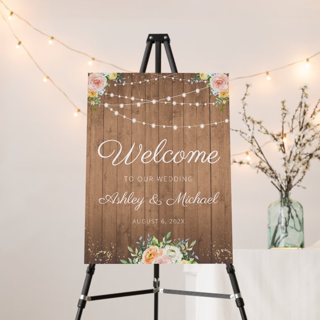 country chic floral rustic wood wedding welcome foam board (In Situ (Stand))