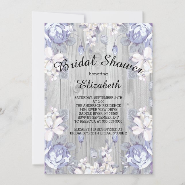 Country Chic Floral Wood Bridal Shower Invitation (Front)