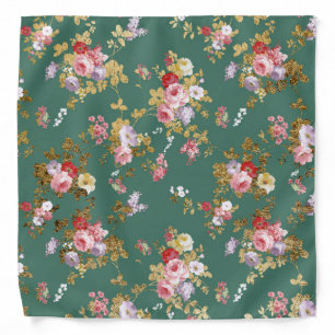 Country chic forest green pink gold elegant floral bandana