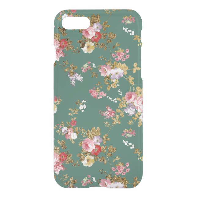 Country chic forest green pink gold elegant floral uncommon iPhone case (Back)