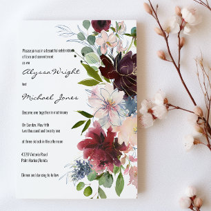 Country chic gold burgundy pink floral Wedding Invitation
