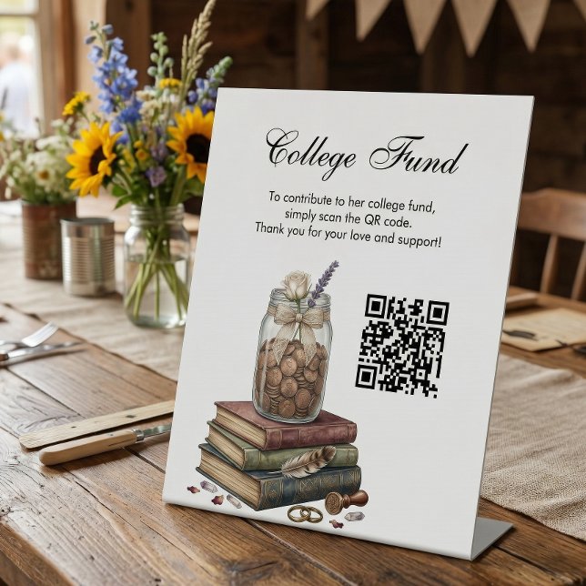 Country Chic Graduation College Fund QR Code  Pedestal Sign (Country Chic Graduation College Fund Sign)