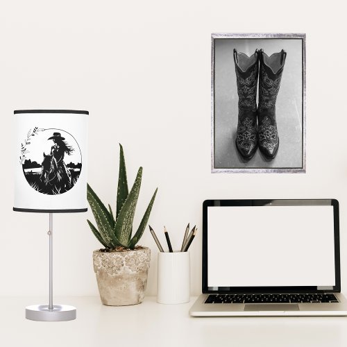 Country Chic Horse Cowgirl Western Black Cute Table Lamp