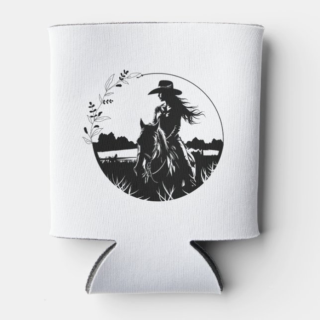 Country Chic Horse Cowgirl Western Equestrian Can Cooler (Front)