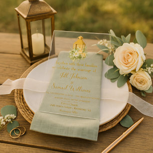 Country Chic Lantern with Floral Wreath Wedding Acrylic Invitations