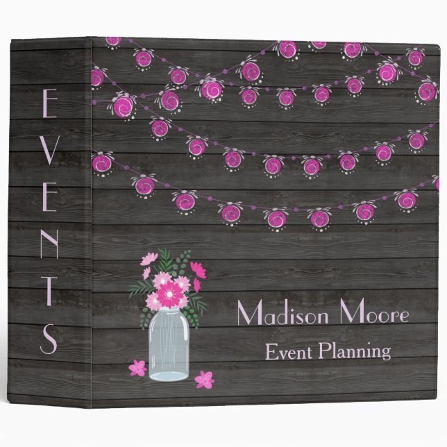 Country Chic Light Strings Event Planner 3 Ring Binder (Front/Spine)