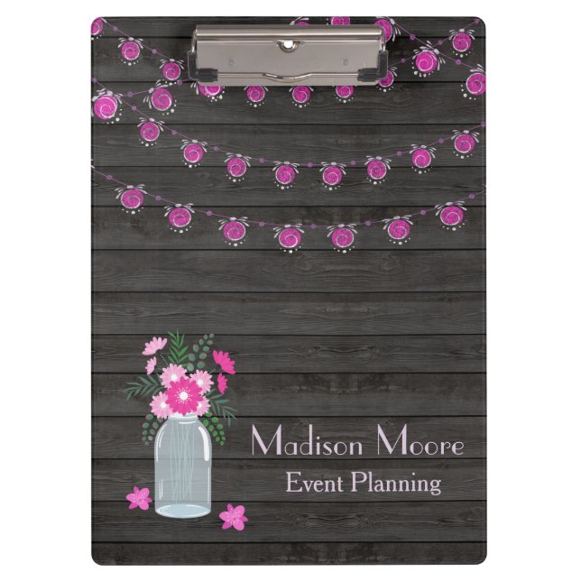 Country Chic Light Strings Event Planner Clipboard (Front)