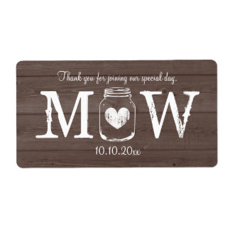 Country chic mason jar wedding water bottle labels