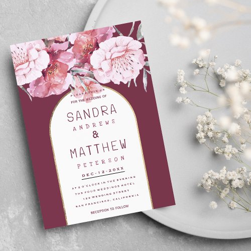 Country chic mint mauve pink gold floral wedding  invitation