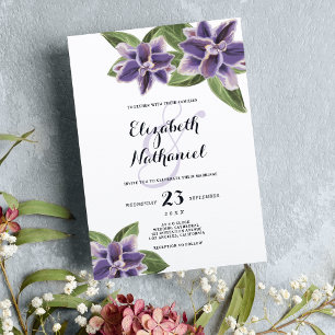 Country chic orange blue white floral wedding invitation