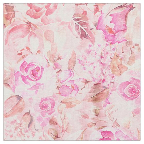 Country chic pink coral watercolor summer floral fabric