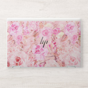 Country chic pink coral watercolor summer floral HP laptop skin