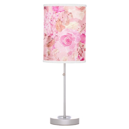 Country chic pink coral watercolor summer floral table lamp