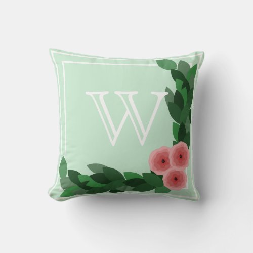 Country Chic Pink Ranunculus Floral Family Initial Throw Pillow