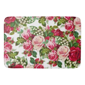 Country Chic Pink Red Green Vintage Floral Bath Mat by kicksdesign at Zazzle