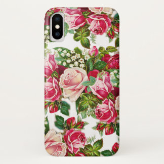 Country chic pink red green vintage floral iPhone x case