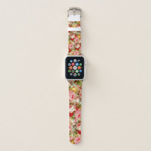 Country chic pink red roses floral painting apple watch band