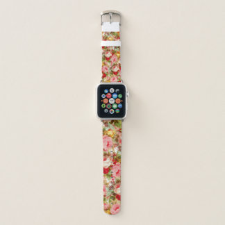 Country chic pink red roses floral painting apple watch band